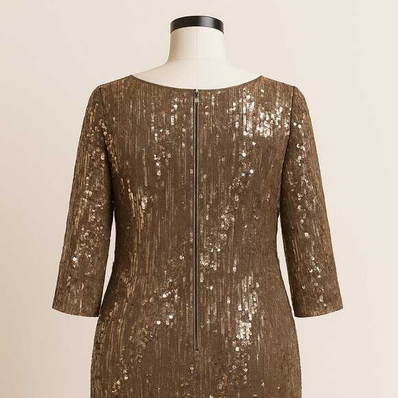 Eliza J 20W Shimmering Gold Sequined Velvet Dress - Picture 3 of 6